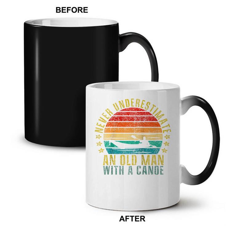Never Underestimate An Old Man With a Canoe Retro Raglan Baseball Tee Coffee Color Changing Mug