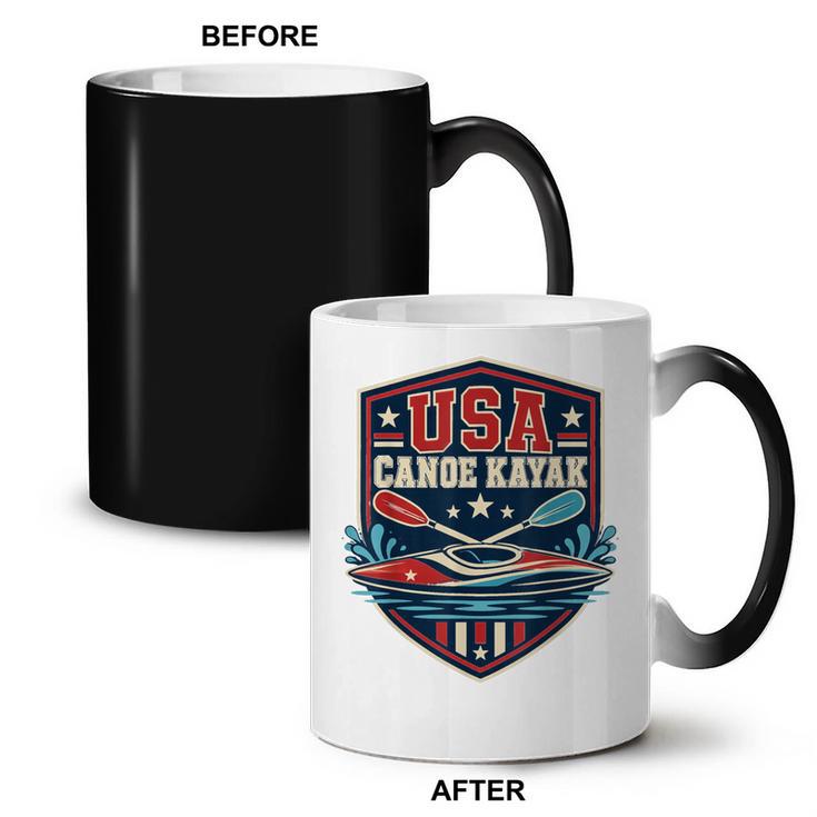 USA Canoe Kayak Paddling American Flag Emblem Coffee Color Changing Mug, trending gift