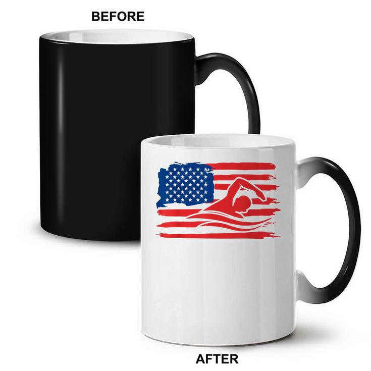 Vintage American Flag Swim Team Swimmer Funny Swimming Gift Coffee Color Changing Mug
