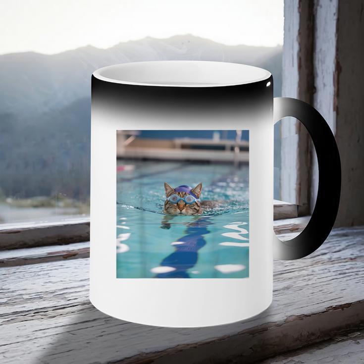 Competitive Swim Team Funny Kitty Cat Swimming Coffee Color Changing Mug