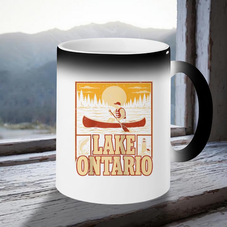 Lake Ontario Canoe Fishing Light House Sunset Retro Raglan Baseball Tee Coffee Color Changing Mug