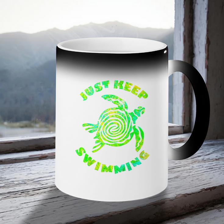 Sea Turtle Just Keep Swimming Ocean Beach Vacation Coffee Color Changing Mug