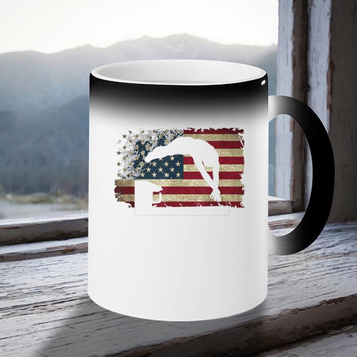 Swimming Swim Team Distressed American Flag USA Swimmer Coffee Color Changing Mug Swimming Swim Team Distressed American Flag USA Swimmer Coffee Color Changing Mug