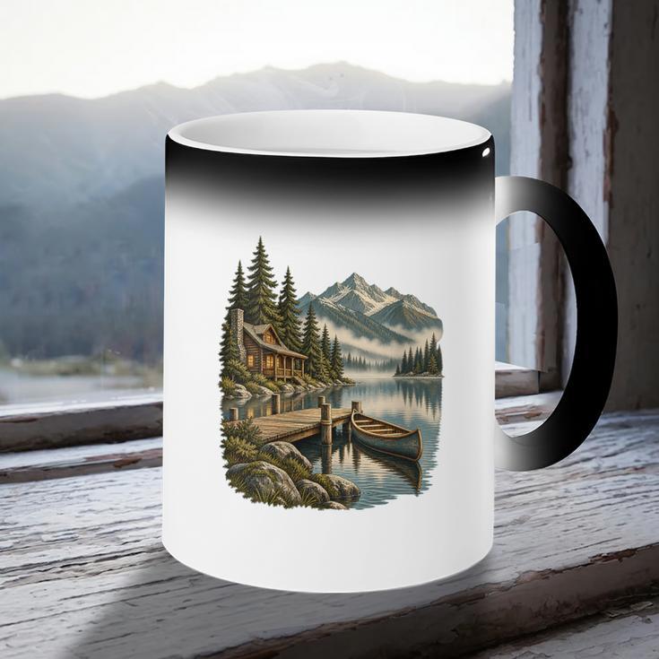 Women's Lakeside Canoe Cabin Escape Scene Coffee Color Changing Mug Women's Lakeside Canoe Cabin Escape Scene Coffee Color Changing Mug