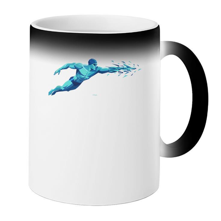 Blue Water Swimming In Freestyle Stroke Coffee Color Changing Mug