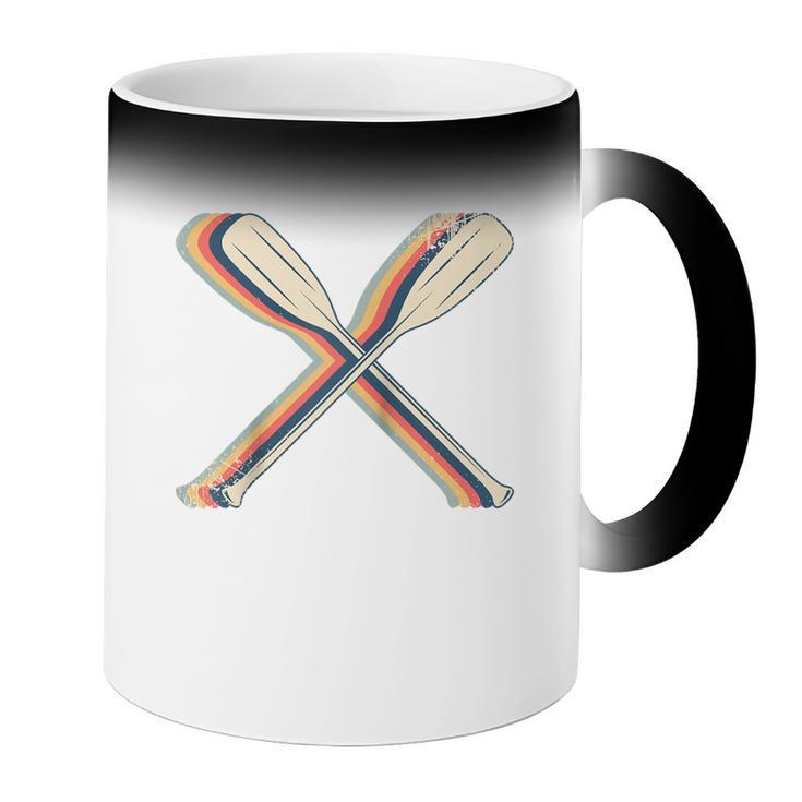 Canoeing Canoe Paddle Paddling Retro Line Art Raglan Baseball Tee Coffee Color Changing Mug