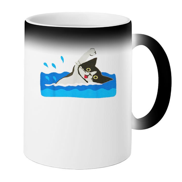 Cat Swimming Pool Coffee Color Changing Mug Cat Swimming Pool Coffee Color Changing Mug