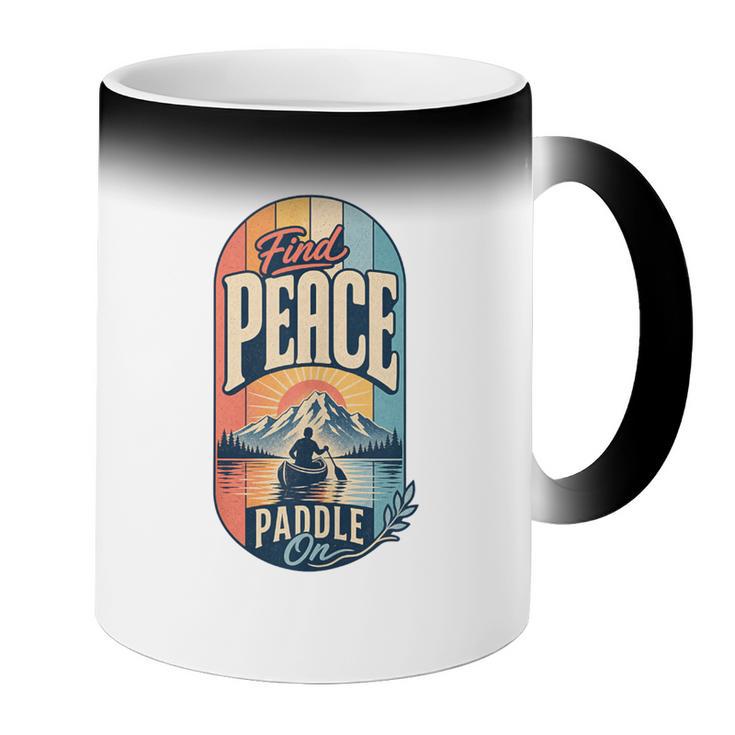 Find Peace Paddle On Canoe Mountain Sunset Coffee Color Changing Mug