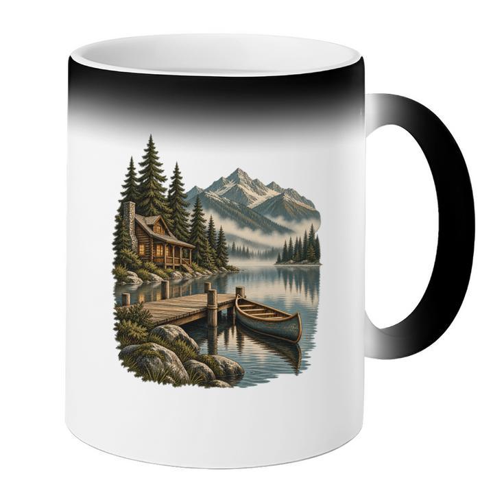 Lakeside Canoe Cabin Escape Scene Coffee Color Changing Mug Lakeside Canoe Cabin Escape Scene Coffee Color Changing Mug