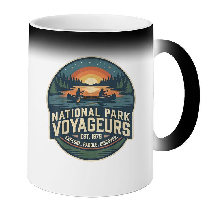National Park Voyageurs Retro Sunset Canoe Paddling Badge Coffee Color Changing Mug