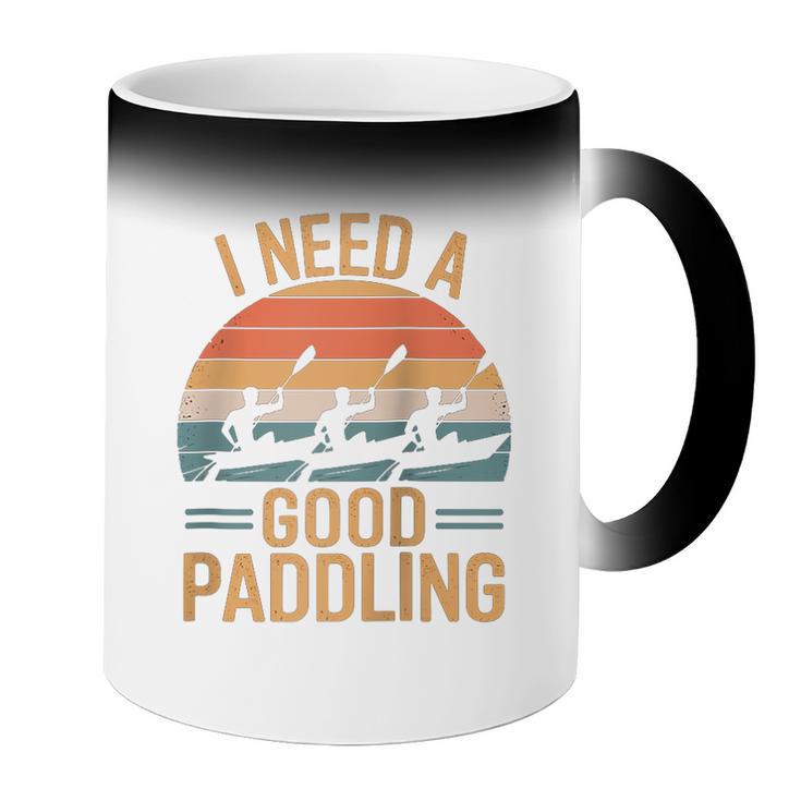 I Need A Good Paddling Retro Sunset Canoe Raglan Baseball Tee Coffee Color Changing Mug