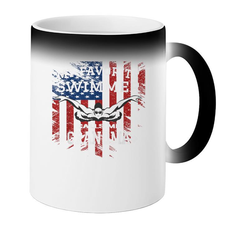 Swim Grandma Tshirt US American Flag Swimming Tee Coffee Color Changing Mug