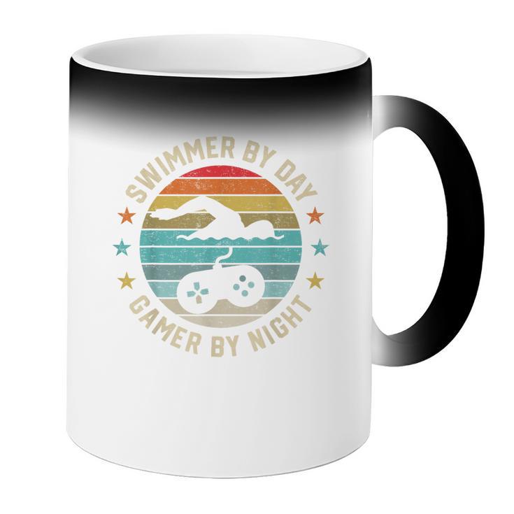 Swimmer By Day Gamer By Night Swimming Swim Lover Gaming Coffee Color Changing Mug Swimmer By Day Gamer By Night Swimming Swim Lover Gaming Coffee Color Changing Mug