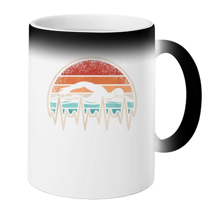 Swimming Heartbeat Retro Swim Swimmer Men Women Coffee Color Changing Mug