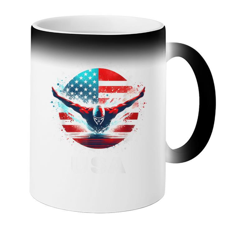 Swimming United States Shirt With American Flag Swimming Coffee Color Changing Mug Swimming United States Shirt With American Flag Swimming Coffee Color Changing Mug