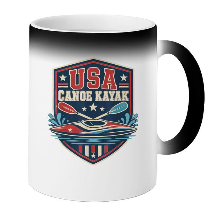 USA Canoe Kayak Paddling American Flag Emblem Coffee Color Changing Mug