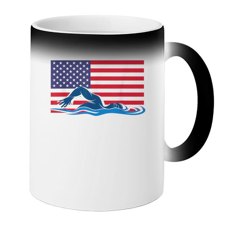 USA Flag Swimmer Swimming Sport Athlete Swim Swimming Coffee Color Changing Mug USA Flag Swimmer Swimming Sport Athlete Swim Swimming Coffee Color Changing Mug