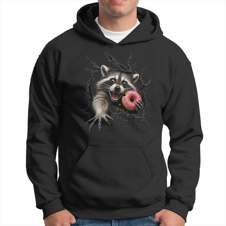 Raton Laveur Drôle Gourmand Avec Donut Rose Humour Animal 3D Sweat à capuche