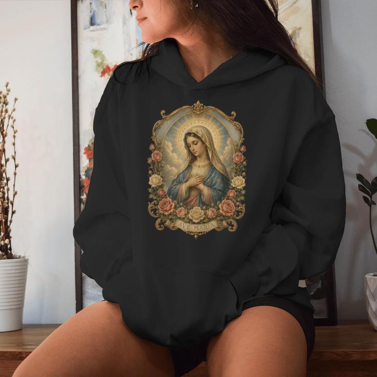 Ave Maria 聖母マリア 花柄 カトリック 祈りの肖像画 レディースパーカー 彼女への贈り物