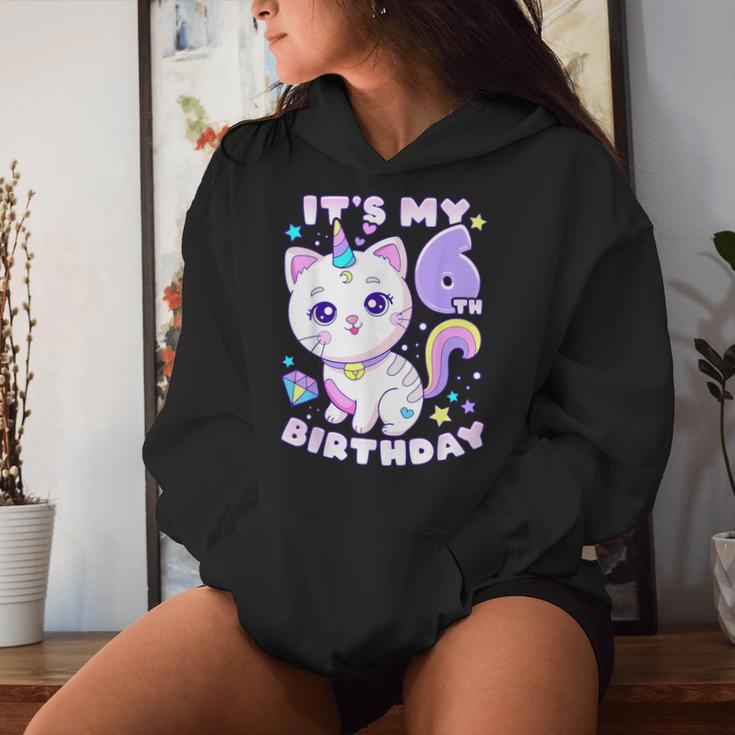 誕生日の女の子6歳、猫、ユニコーン、6歳の誕生日 レディースパーカー 彼女への贈り物