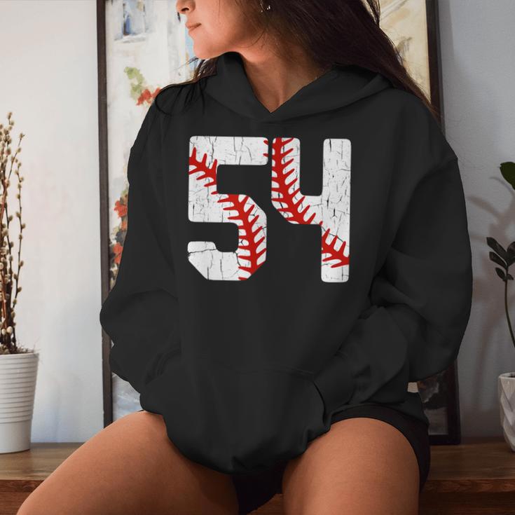野球選手 ジャージ 番号54 54 Proud Baseball Mom Dad レディースパーカー 彼女への贈り物