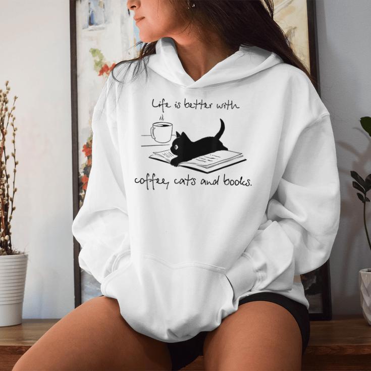 Life Is Better With Books Cats And Coffee レディースパーカー 彼女への贈り物