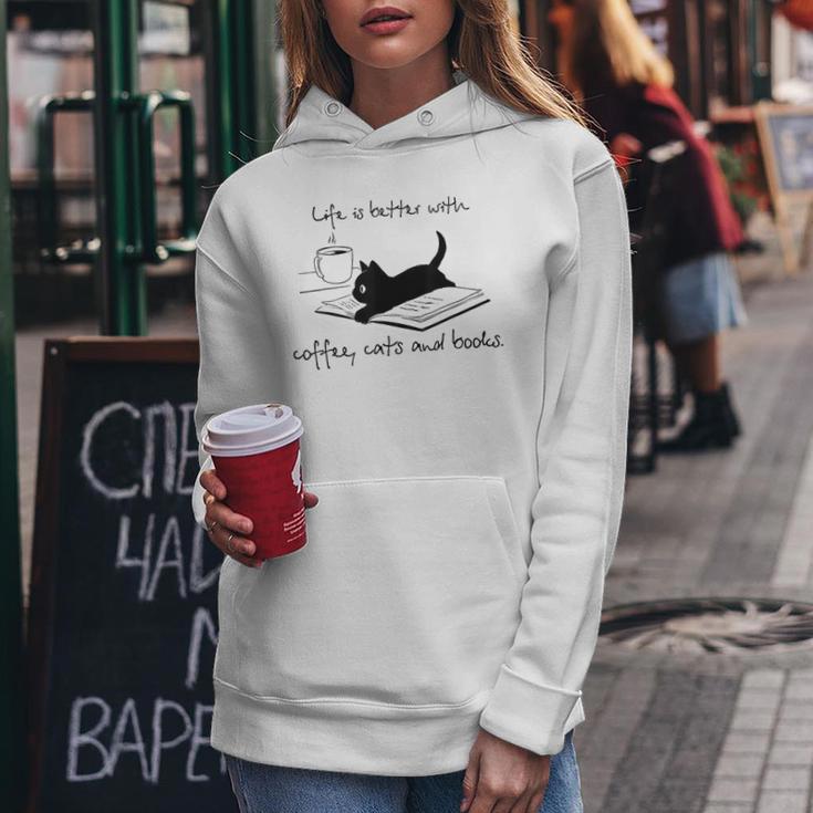 Life Is Better With Books Cats And Coffee レディースパーカー 面白い贈り物