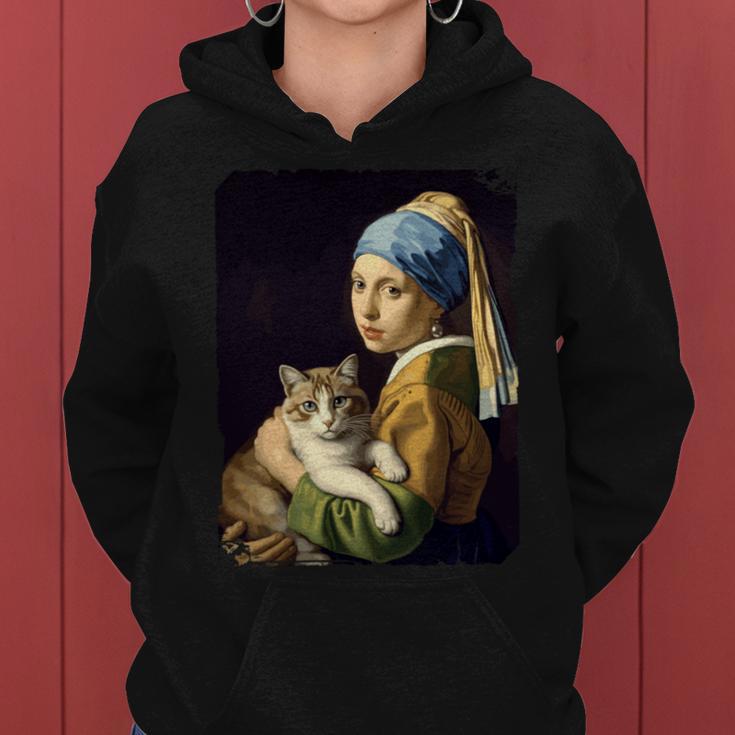 Girl With A Pearl Earring And A Cat 名画パロディ アート猫 長袖tシャツ レディースパーカー