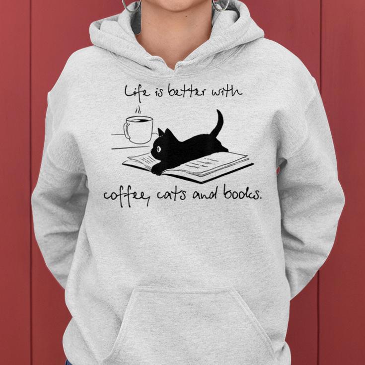 Life Is Better With Books Cats And Coffee レディースパーカー