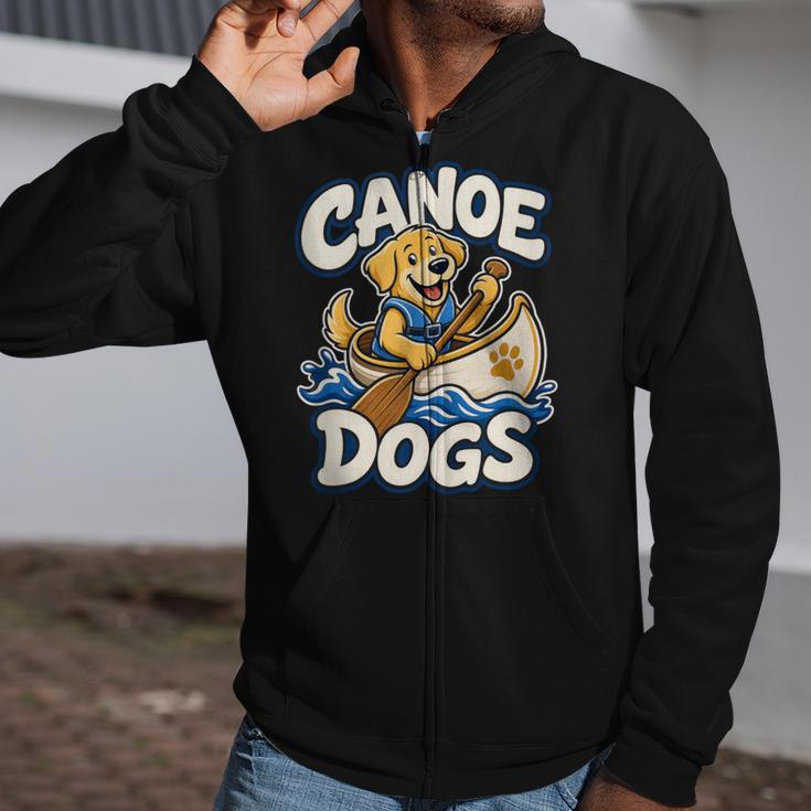 Canoe Dogs Golden Retriever Paddling Graphic Zip Up Hoodie