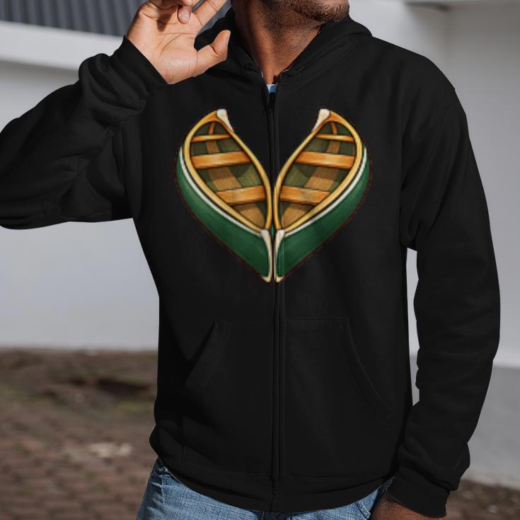 Canoe Heart Cute Minimalist Paddling Adventure Zip Up Hoodie