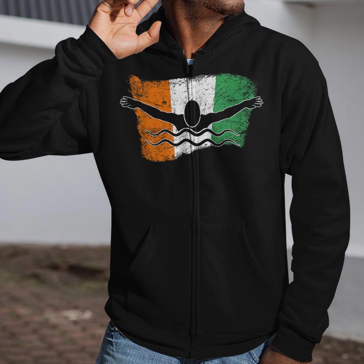 Cool Ireland Flag Vintage Irish Flag Swimmer Fly Swimming Zip Up Hoodie