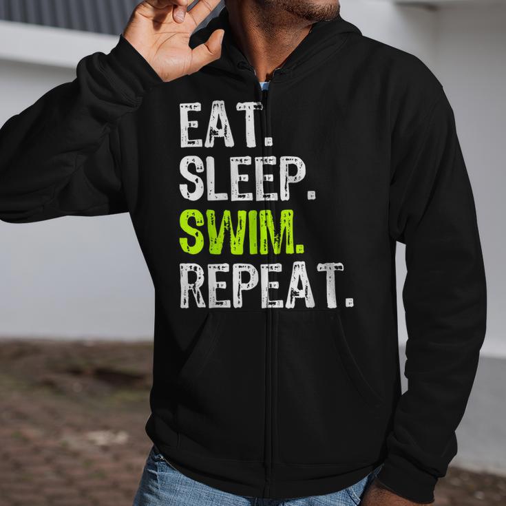 Eat Sleep Swim Repeat Swimming Swimmer Cool Zip Up Hoodie