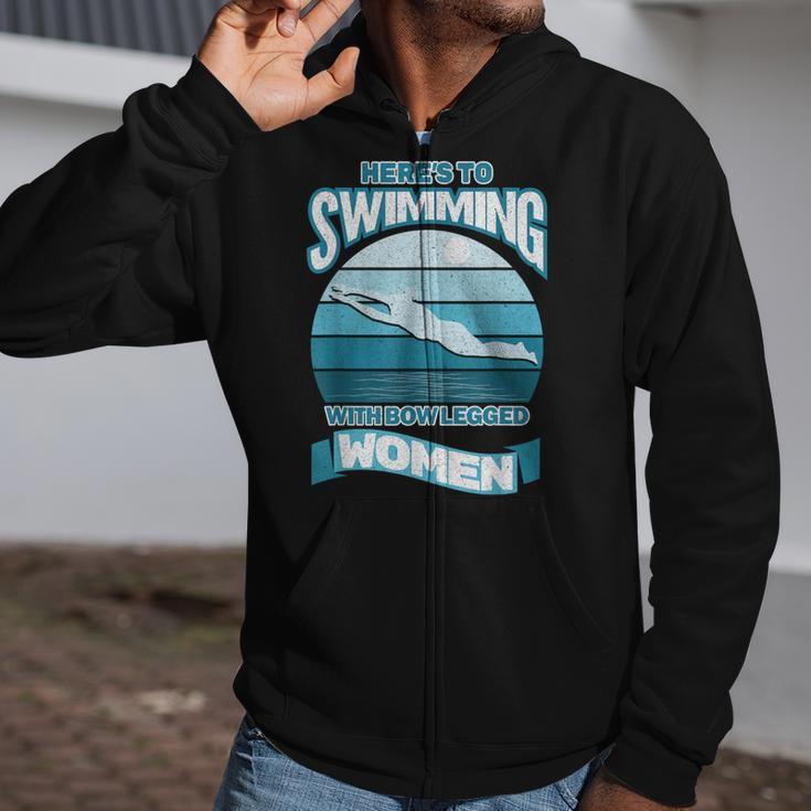 Here's To Swimming With Bow Legged Women Distressed Look Zip Up Hoodie Here's To Swimming With Bow Legged Women Distressed Look Zip Up Hoodie