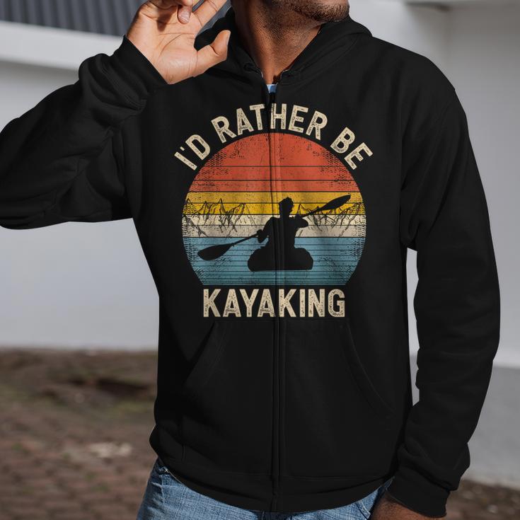 I'D Rather Be Kayaking Canoe Boating Vintage Kayak Zip Up Hoodie
