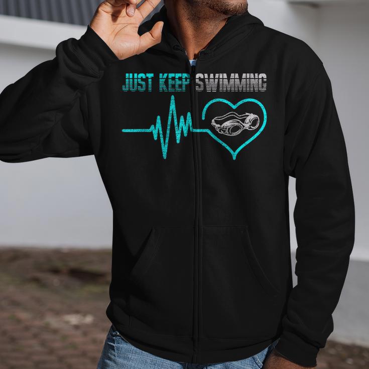 Just Keep Swimming For Swimmers Divers Diving Retro Zip Up Hoodie Just Keep Swimming For Swimmers Divers Diving Retro Zip Up Hoodie