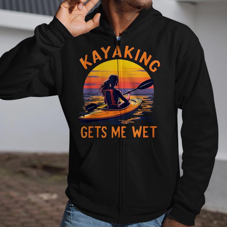 Kayaking Gets Me Wet Kayak Paddling Canoe Adult Joke Sleeveless Zip Up Hoodie