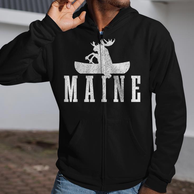 Maine Canoe Kayak Moose USA America Souvenir Zip Up Hoodie