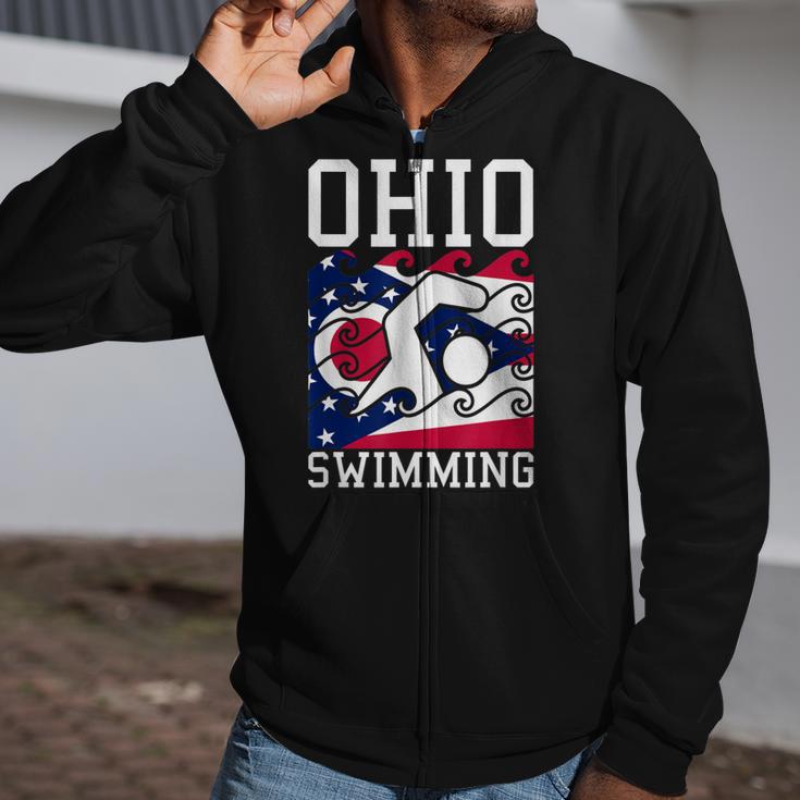 Ohio Flag Swimming Team Swim Swimmer US State Zip Up Hoodie