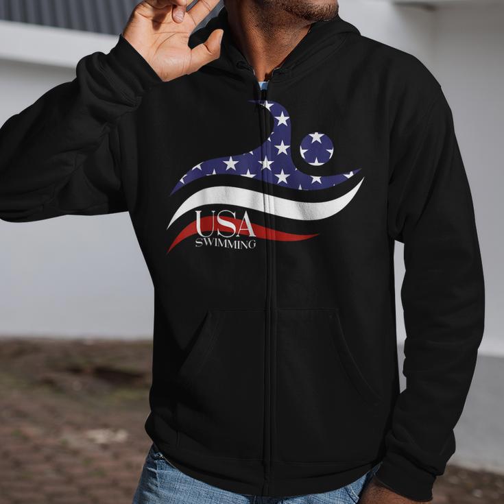 Patriotic American Flag Floating USA Swimming Team Zip Up Hoodie Patriotic American Flag Floating USA Swimming Team Zip Up Hoodie