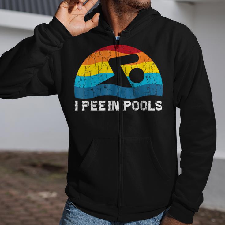 I Pee In Pools Swimmer Swimming Coach Player Graphic Zip Up Hoodie
