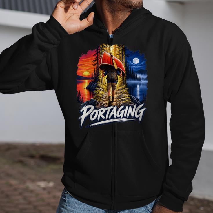Portaging Canoe Wilderness Adventure Scenic Graphic Zip Up Hoodie Portaging Canoe Wilderness Adventure Scenic Graphic Zip Up Hoodie