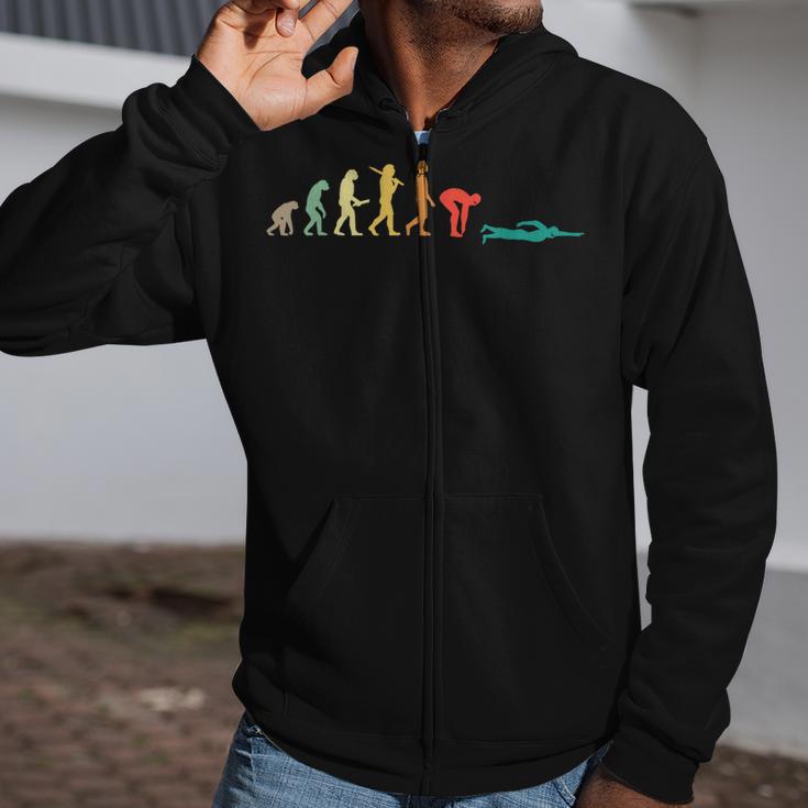 Retro Swimming Evolution For Swimmers Small Zip Up Hoodie