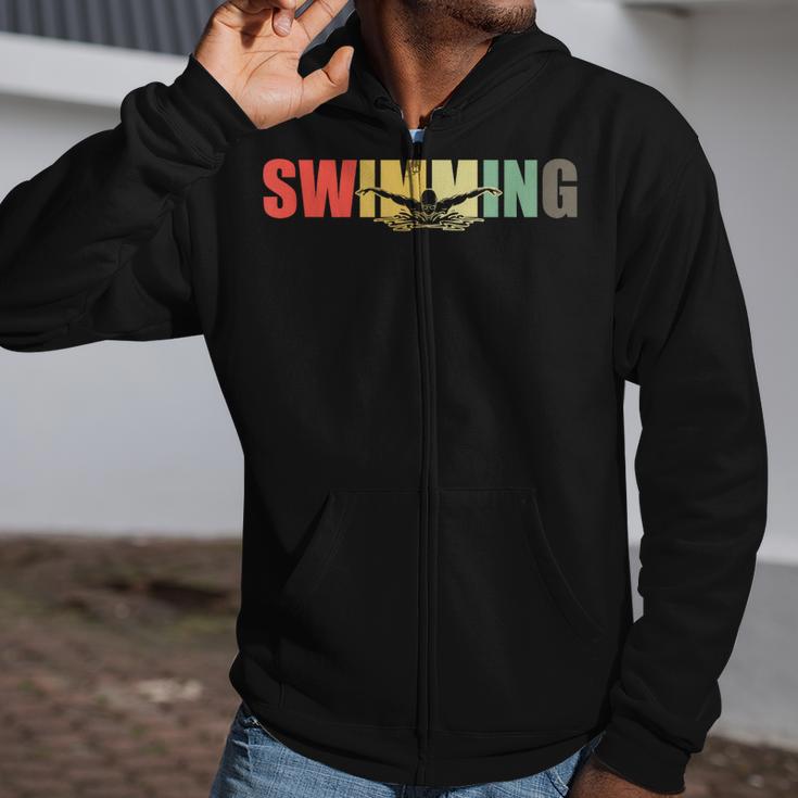 Retro Swimming Vintage Swimming Swimmer Zip Up Hoodie