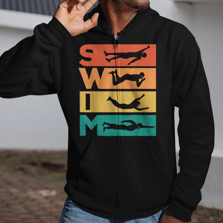 Retro Vintage Swimming For Swimmers Zip Up Hoodie