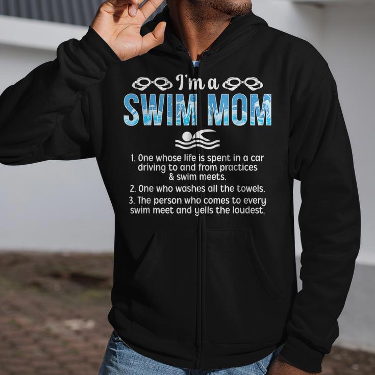 Swim Mom Definition Swimming Mom Of A Swimmer Mama Zip Up Hoodie