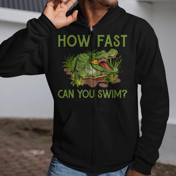 Swimmer Crocodile Swimming Humor How Fast You Can Swim Zip Up Hoodie Swimmer Crocodile Swimming Humor How Fast You Can Swim Zip Up Hoodie