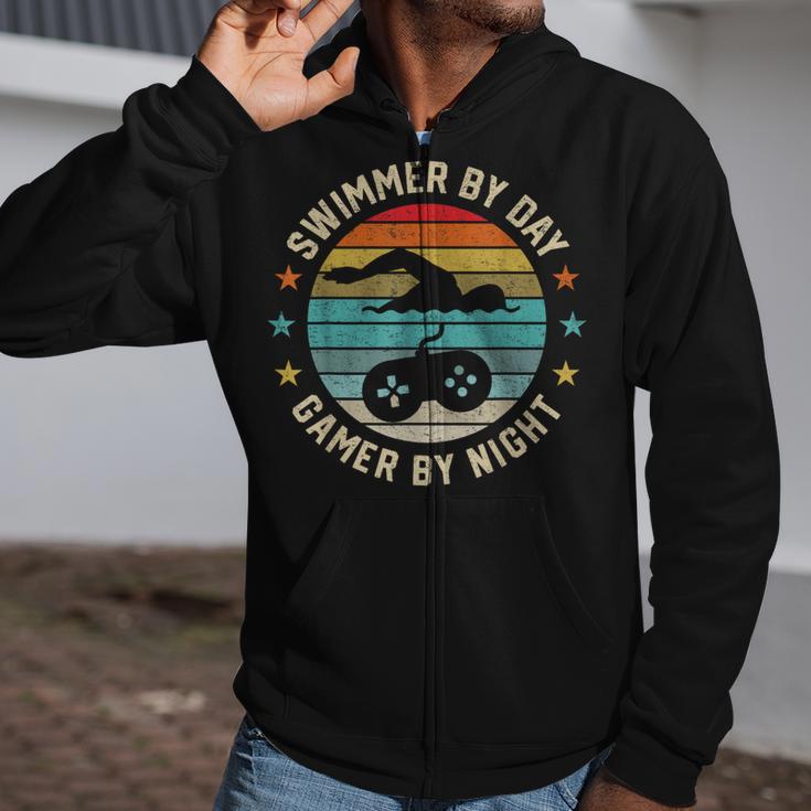 Swimmer By Day Gamer By Night Swimming Swim Lover Gaming Zip Up Hoodie