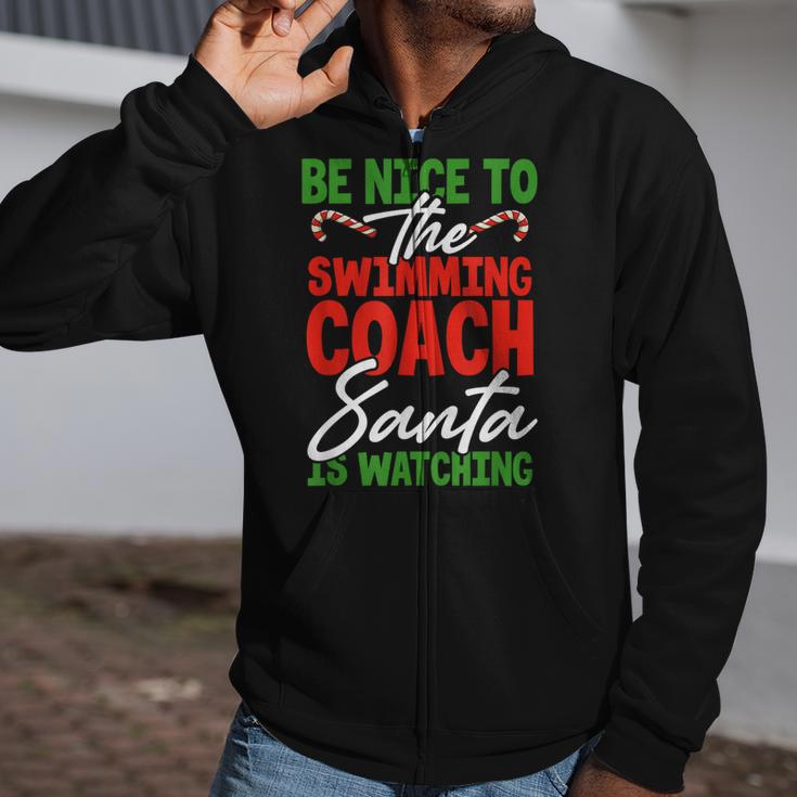 Swimming Coach Christmas Xmas Swimming Santa Zip Up Hoodie