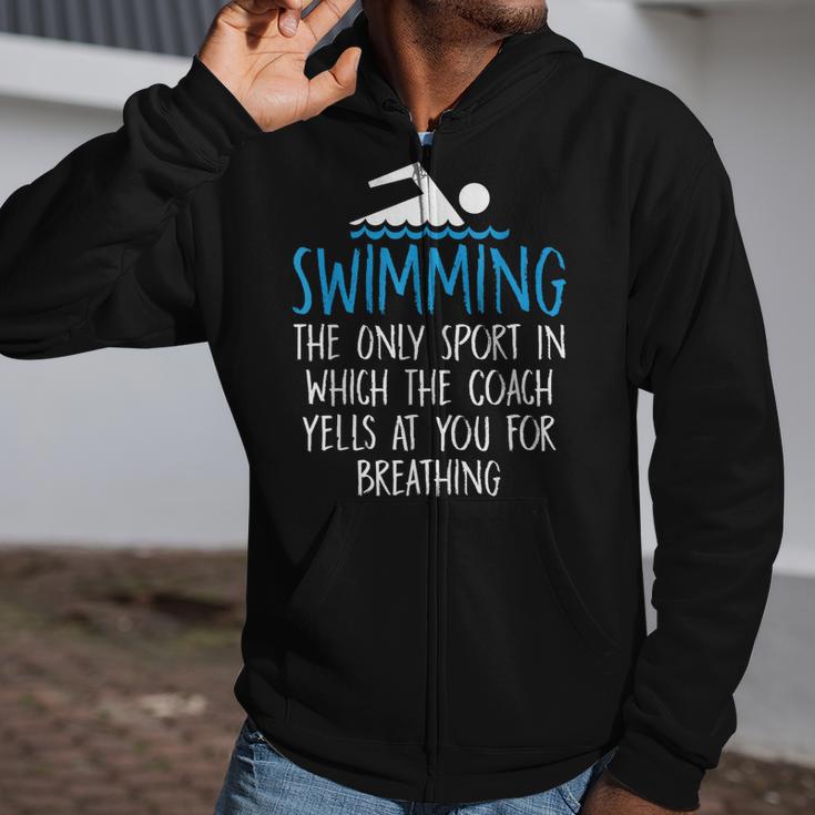 Swimming Coach Yells Breathing Swimmer Swim Team Zip Up Hoodie